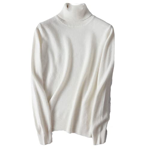 Ruereuu Damen Merino Kaschmir Rollkragen Strick Pullover Sweater, weiß, XL von Ruereuu