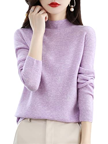 Ruereuu Damen Merino Kaschmir Strick Pullover Rollkragen Pullover Warm Pullover, hellviolett, M von Ruereuu