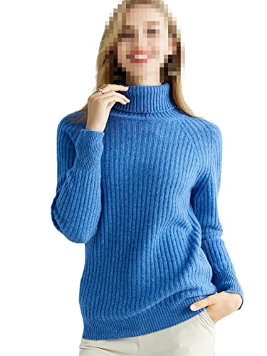 Ruereuu Damen Strickpullover Kaschmir Merino Rollkragen Pullover, himmelblau, XL von Ruereuu