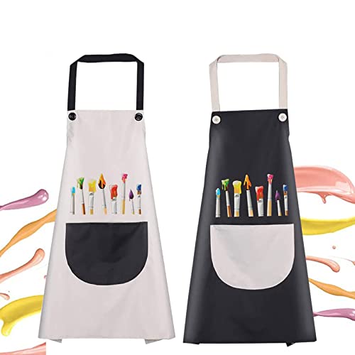 Ruikdly Malschürze Kinder 2 Stück Kinder Schürzen Set Mit Taschen Kinderschürze Kinder Schule Wasserdicht Bastelschürze Kinder Für Basteln Malen Backen Kochen (Schwarz, Grau 3-12 Jahre) von Ruikdly