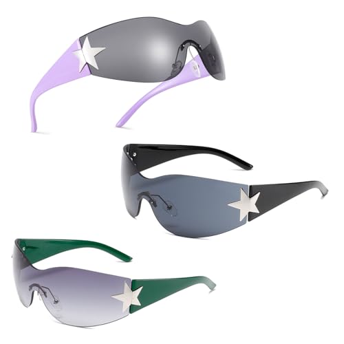 Ruikdly Schnelle Brille Rave Y2k Sonnenbrille UV400 Schutzbrille Sunglasses Vintage Schild-Wickel-Sonnenbrille Sport Sonnenbrille für Herren Damen Radfahren Laufen Golf Angeln Reisebrille von Ruikdly