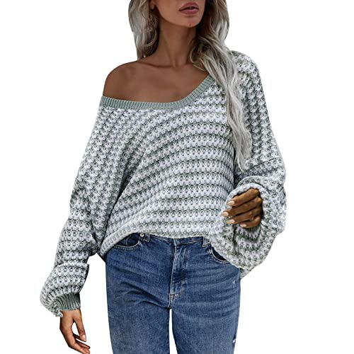 Rumity Pullover Damen Oberteile Langarmshirts Square Neck Strickpullover Puffärmel Sweatshirt Casual Einfarbig Herbst und Winter Hoodie Oversize Freizeitkleidung von Rumity