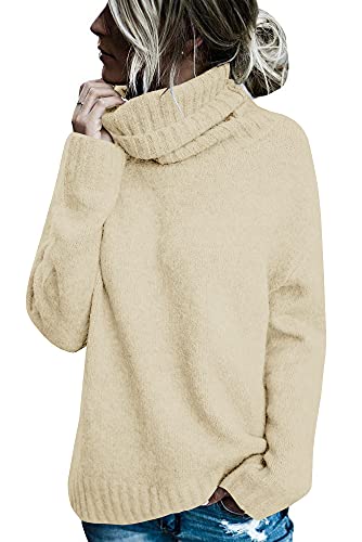 Runcati Pullover Damen Rollkragen Strickpullover Langarm Einfarbig Casual Loose Winter Warm Sweater Beige L von Runcati