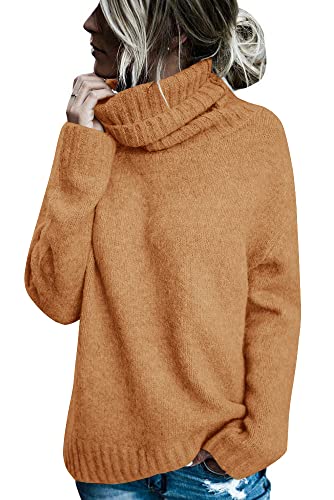 Runcati Pullover Damen Rollkragen Strickpullover Langarm Einfarbig Casual Loose Winter Warm Sweater Kamelfarbe L von Runcati