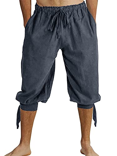 Runcati Kurze Hosen Herren Pluderhose mit Schnürung Wikinger Sommerhose Pirat Mittelalter Kostüm Freizeit Strand Shorts, Grau, XXL von Runcati