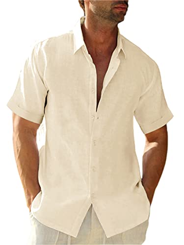 Runcati Leinenhemd Herren Sommer Kurzarmhemd Freizeithemd Sommerhemd Strandhemd Business Shirts für Männer, Beige, M von Runcati