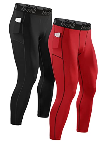 Runhit 2er Pack Kompressionshose Herren mit Taschen, Lange Tights Leggings Sporthose Laufhosen Atmungsaktiv Funktionsunterhose Trainingshose Grundschicht von Runhit