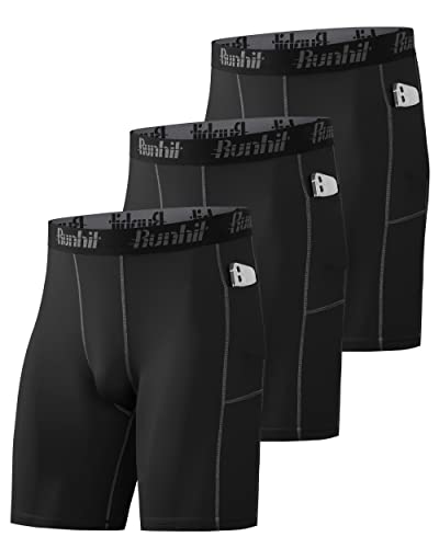 Runhit 3er Pack Herren Kompressionsshorts, Funktionsunterwäsche Herren Stretch Tights Sport Laufhose Herren Kurz Radlerhose Herren Boxershorts von Runhit