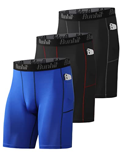 Runhit 3er Pack Herren Kompressionsshorts mit Taschen, Funktionsunterwäsche Herren Stretch Tights Sport Laufhose Herren Kurz Radlerhose Herren Boxershorts von Runhit