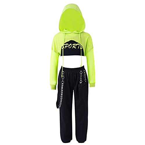 Runhomal 3 Stück Mädchen Sportanzug Set kapuzenpullover + Pants + BH Yoga Jogging Training Hip Hop Coolgirls Streetwear Kinder Jazz Kleidung Minzgrün 122-128/7-8 Jahre von Runhomal