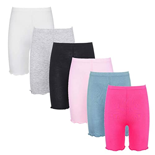 Runhomal 6 Paar Kinder Mädchen Kurze Hose Shorts Kurze Leggings Panty Einfarbige Fahrradshorts Radlerhose Sport Boxershorts Sicherheitshose Rüschenshorts Type C 128-134 von Runhomal