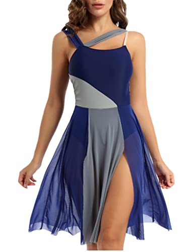 Runhomal Damen Ärmellos Tanzkleid Ballettkleid Lyrischen Latein Rumba Salsa Tango Kleider Tanzkleidung Tanzbody mit Rock Tütü Träger Eiskunstlauf-Kleid Trikotanzug Ballettanzug Dunkelblau M von Runhomal