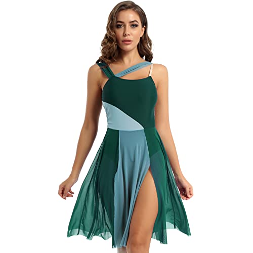 Runhomal Damen Ärmellos Tanzkleid Ballettkleid Lyrischen Latein Rumba Salsa Tango Kleider Tanzkleidung Tanzbody mit Rock Tütü Träger Eiskunstlauf-Kleid Trikotanzug Ballettanzug Grün L von Runhomal