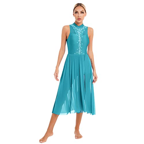 Runhomal Damen Ärmellos Tanzkleid Ballettkleid Lyrischen Latein Rumba Salsa Tango Kleider Tanzkleidung Tanzbody mit Rock Tütü Träger Eiskunstlauf-Kleid Trikotanzug Ballettanzug Hellblau E S von Runhomal