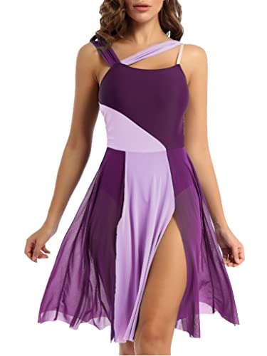 Runhomal Damen Ärmellos Tanzkleid Ballettkleid Lyrischen Latein Rumba Salsa Tango Kleider Tanzkleidung Tanzbody mit Rock Tütü Träger Eiskunstlauf-Kleid Trikotanzug Ballettanzug Violet S von Runhomal