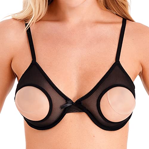 Runhomal Damen Hebe BH Erotik Dessous Unterhemd Ouvert BH Top Spitze mit Bügel Brustfreie Busenfrei Sexy Oberteil Bustier Push Up Bra Reizwäsche Schwarz E 3XL von Runhomal