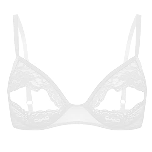 Runhomal Damen Hebe BH Erotik Unterhemd Ouvert Spitze Dessous mit Bügel Brustfreie Busenfrei Sexy Reizwäsche Weiß M von Runhomal