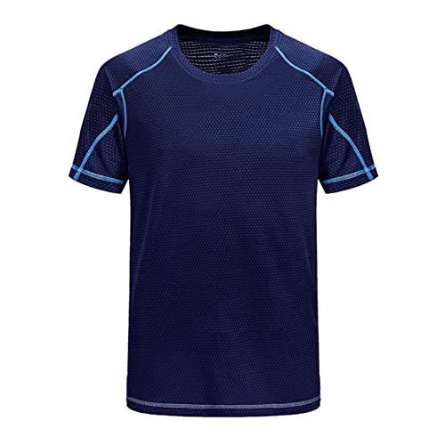 Runhomal Herren Eisseide T-Shirt Sportshirt Atmungsaktives Laufshirt Sommershirt Schnell Trocknend Kurzarm Unterhemd Training Shirt Dunkelblau 5XL von Runhomal