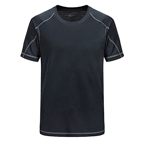 Runhomal Herren Eisseide T-Shirt Sportshirt Atmungsaktives Laufshirt Sommershirt Schnell Trocknend Kurzarm Unterhemd Training Shirt Dunkelgrau 3XL von Runhomal