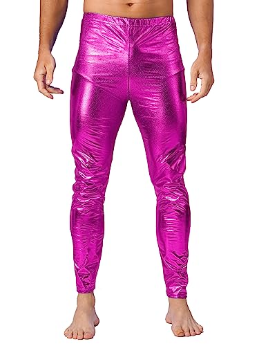 Runhomal Herren Metallic Leggings Skinny Hose Jogginghose Elastische Taille Freizeithose Lederhose Slim Fit Sport Yoga Tanzhose für Nachtclub Karneval Hot Rosa S von Runhomal