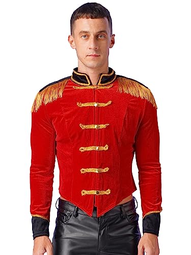 Runhomal Herren Zirkus Ringmaster Kostüm Samt Frack Jacke Mantel Blazer Jacke Karneval Fasching Kostüm Ringmaster Costume Dompteur Kostüm Herren Rot L von Runhomal