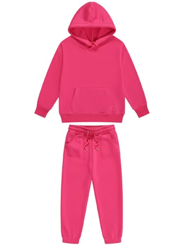 Runhomal Kinder Trainingsanzug Jungen Mädchen Zweiteilige Jogginganzug Sportanzug Langarm Pullover Hoodie Jogginghose Sporthose Sportbekleidung Hot Pink 140-146 von Runhomal