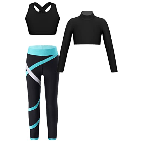 Runhomal Mädchen Sport Kleidung Set Zweiteiler Langarm Crop Top + Sport BH Oberteil + Yogahose Leggings Sporthose Jogginganzug Trainingsanzug Grün 134-140 von Runhomal