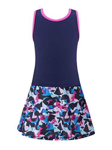 Runhomal Mädchen Sportbekleidung Tenniskleid Golfkleid Ärmellos Tank Top Yoga Sport Fitness Oberteil Tennisrock Sportrock mit integrierten Shorts Tennis Golf Rock Hosenrock Color Block 134-140 von Runhomal