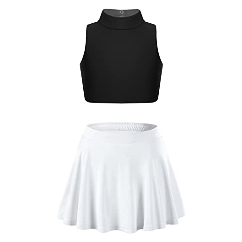 Runhomal Mädchen Sportbekleidung Zweiteiler Ärmellos Crop Top Sport BH Oberteil Bauchfrei Tanktop Tennisrock Sportrock Tennisanzug Trainingsanzug Weiß 134-140 von Runhomal