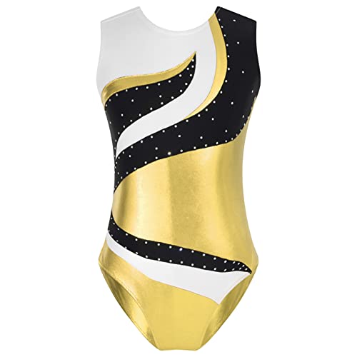 Runhomal Turnanzug Mädchen Metallic Tanz Trikot Leotard ärmellos Gymnastikanzug Kinder Turnbody Gymnastiktrikot Turntrikot Balletttrikot Ballettanzug Gold 134-140 von Runhomal