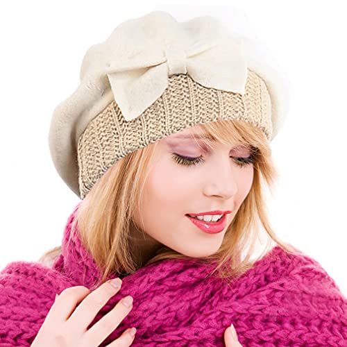 Ruphedy Baskenmütze Damen Wolle Französischen Barett Beanie Winter Mütze Hy022 (Sahne) von Ruphedy