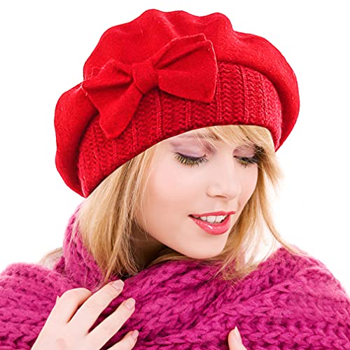 Ruphedy Baskenmütze Damen Wolle Französischen Barett Beanie Winter Mütze Hy022 (Rot) von Ruphedy