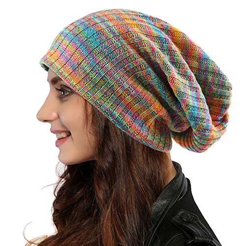 Ruphedy Damen Beanie Mütze Winter Long Oversized Slouchy Beany Strickmütze B08 (B309w-Blau/Confetti) von Ruphedy