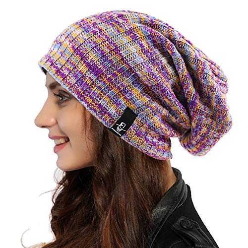 Ruphedy Damen Beanie Mütze Winter Long Oversized Slouchy Beany Strickmütze B08 (B309w-Lila/Multi) von Ruphedy