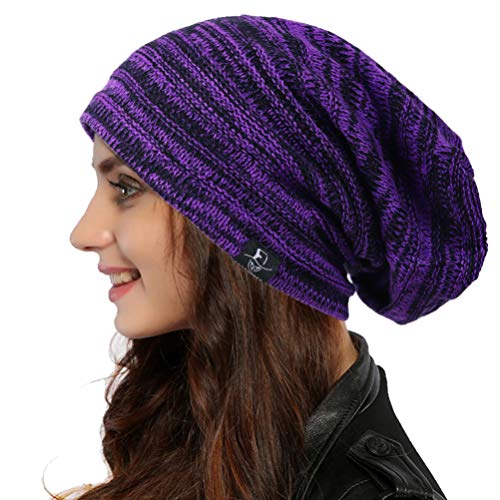 Ruphedy Damen Beanie Mütze Winter Long Oversized Slouchy Beany Strickmütze B08 (B5001-Lila) von Ruphedy