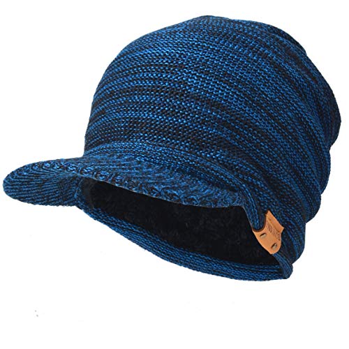 Ruphedy Herren Beanie mit Krempe, Wintermütze, gestrickt, dickes Fleece-Visier, Beanie mit Bill B5042, B319a-blau, Einheitsgröße von Ruphedy