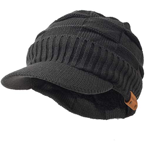 Ruphedy Herren Beanie mit Krempe, Wintermütze, gestrickt, dickes Fleece-Visier, Beanie mit Bill B5042, B322-grau, Einheitsgröße von Ruphedy