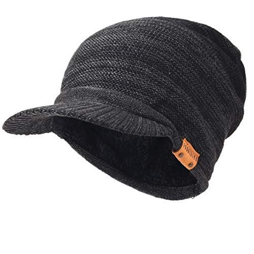 Ruphedy Herren Beanie mit Krempe Wintermütze Strickmütze Dickes Fleece Visier Beanie mit Bill B5042, B319-grau, Einheitsgröße von Ruphedy