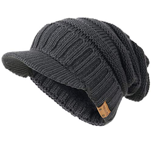 Ruphedy B5042 Herren-Beanie-Mütze mit Krempe, Strickmütze aus dickem Fleece, mit Schirm, B320-Grau, Einheitsgröße von Ruphedy