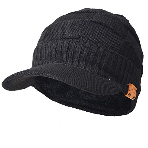 Ruphedy Herren Mütze mit Schirm Fleece Visor Beanie Schirmmütze Wintermütze B319 (B322-Schwarz) von Ruphedy