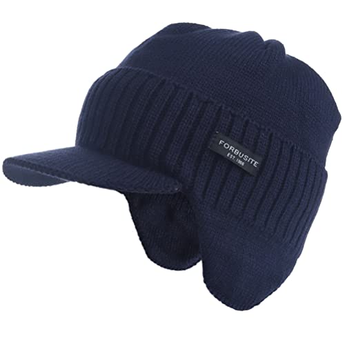 Ruphedy Herren Mütze mit Schirm Fleece Visor Beanie Schirmmütze Wintermütze B319 (B323-Marine) von Ruphedy