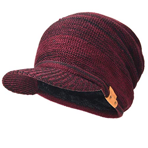 Ruphedy Herren Mütze mit Schirm Fleece Visor Beanie Schirmmütze Wintermütze B319 (Weinrot) von Ruphedy