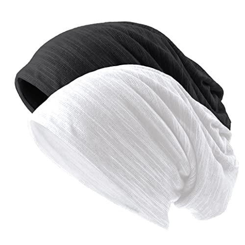 Ruphedy Herren Slouchy Beanie Sommer Leicht Dünn Hohl Lange Baggy Skull Cap 2 Packungen, 2PC-011h-schwarz/weiß, Einheitsgröße von Ruphedy