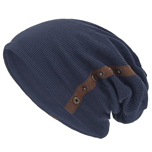 Ruphedy Slouchy Herren-Beanie-Mütze, Baumwolle, lang, übergroß, Strickmütze für Sommer und Winter, B020-Blau, M von Ruphedy