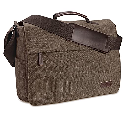 Ruschen Umhängetasche Herren aus Canvas, Herrentasche, Laptoptasche für 15,6 Zoll Laptop, Schultertasche/Kuriertasche/Messenger Bag, Braun von Ruschen