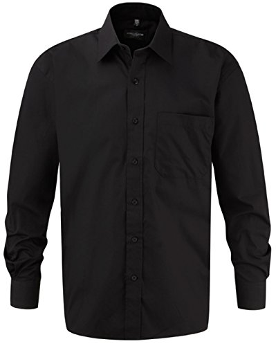 Russell Collection Herren Langärmeliges Hemd 100 % Baumwolle pflegeleicht, Schwarz - Schwarz, XXL von Russell Collection