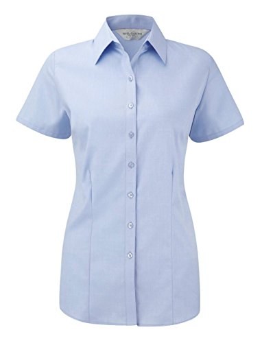 Russell Collection Womens short sleeve herringbone shirt Light Blue M von Russell Collection