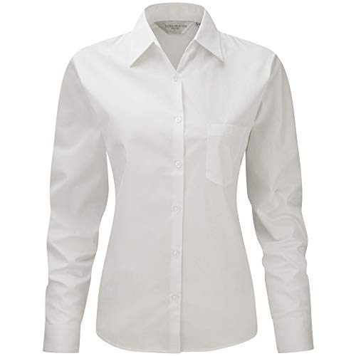 Jerzees Damen Baumwoll-Hemd/Bluse/Arbeitsbluse, langärmlig (Large) (Weiß) von Russell