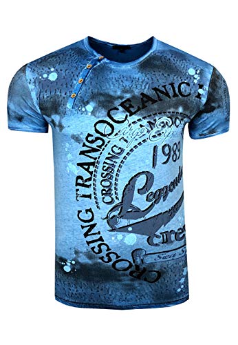 Herren T-Shirt Printed All Over Plakativer Front Print Streatwear Shirts Kurzarm T-Shirt-Herren 045, Farbe:Petrol, Größe S-3XL:L von Rusty Neal