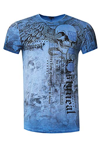 Herren T-Shirt Verwaschen Rundhals All Over Print Skull Snake Shirt S M L XL XXL 3XL 266, Farbe:Blau, Größe S-3XL:3XL von Rusty Neal